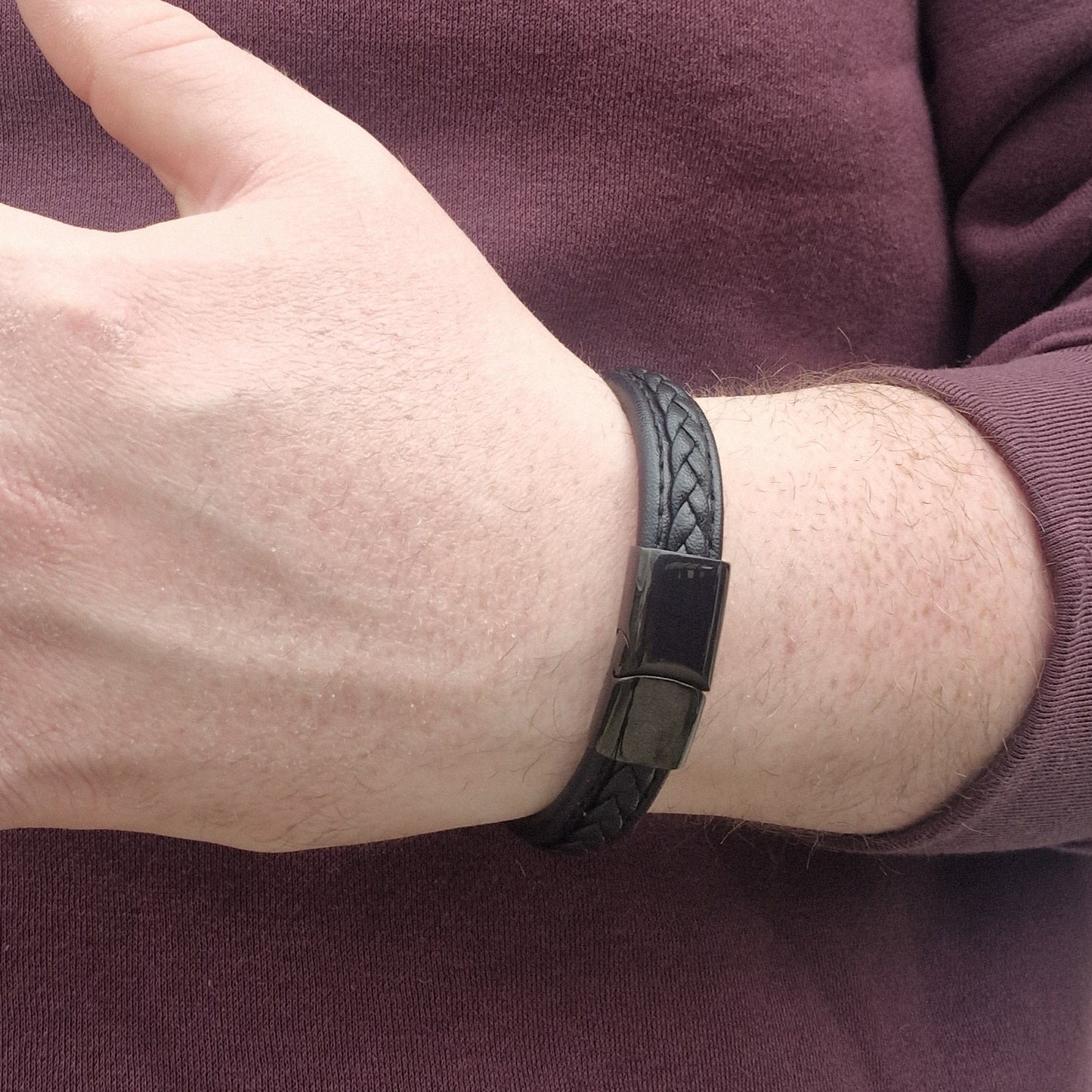 Mens Black Leather Bangle