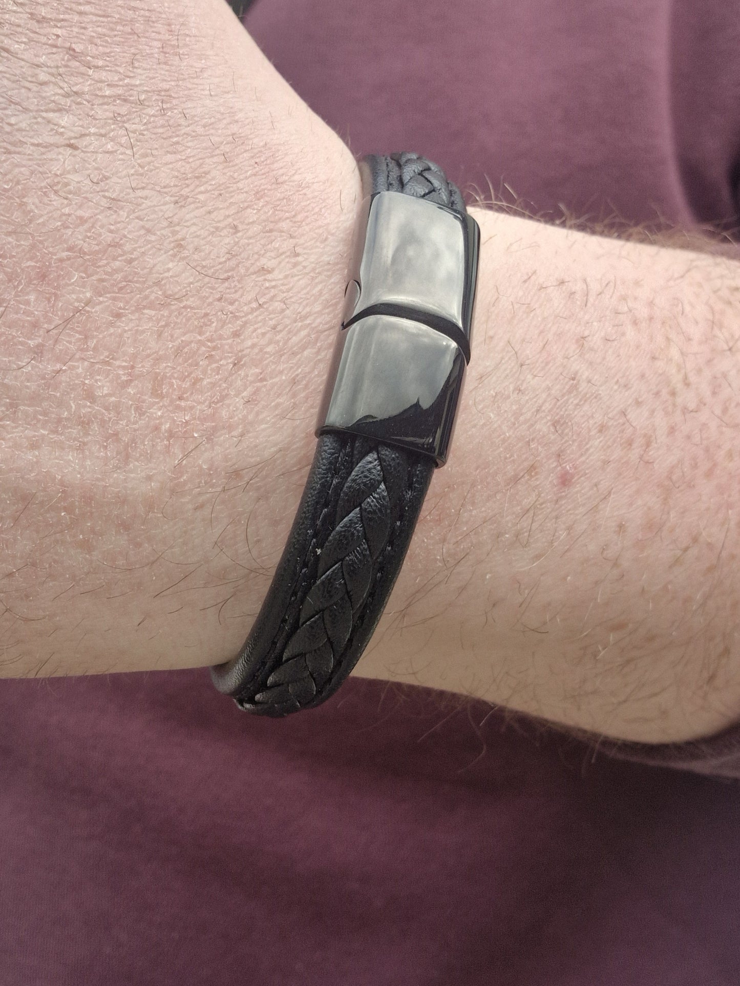 Mens Black Leather Bangle