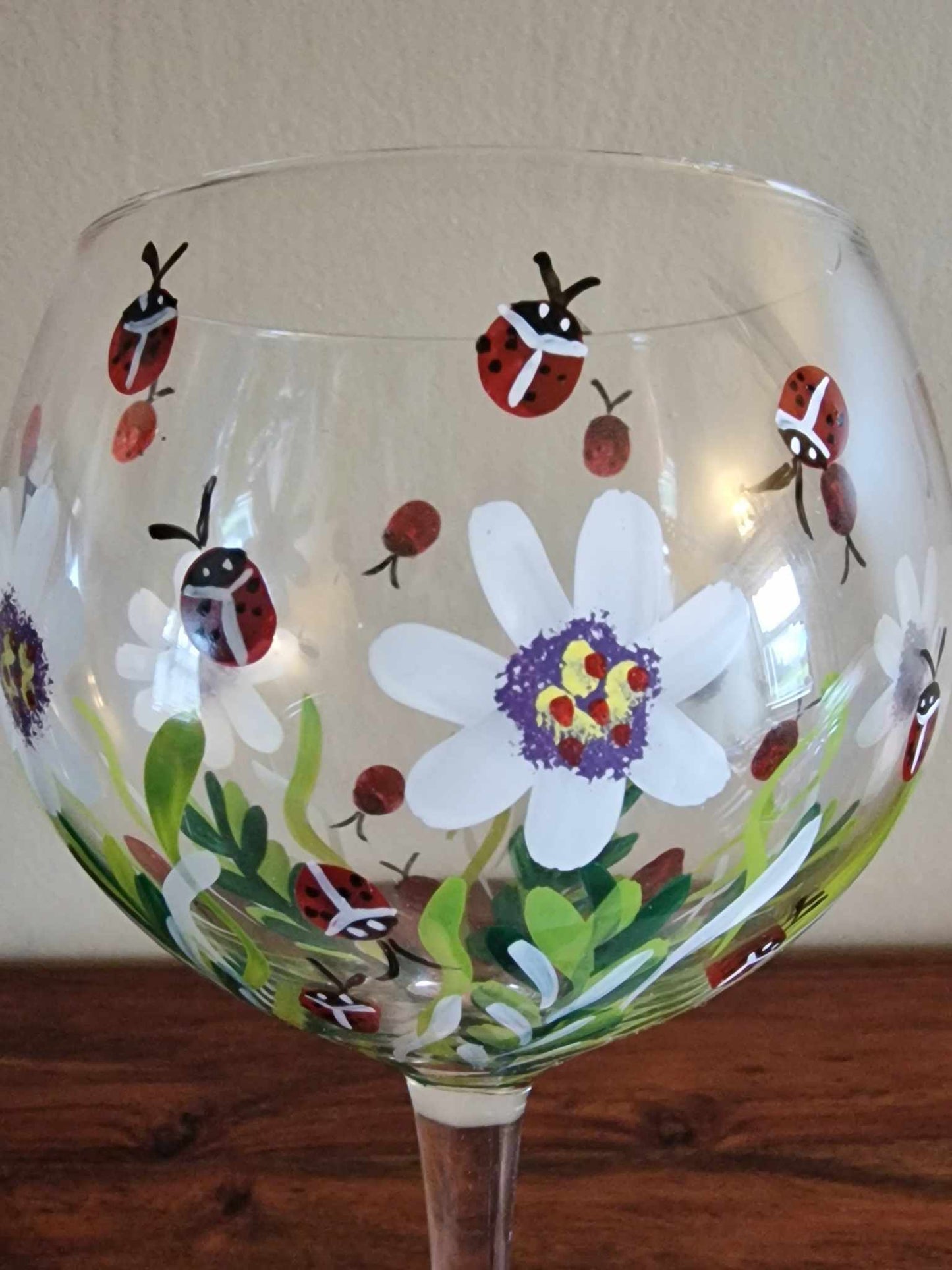 Hand Painted Glass with Ladybug Print