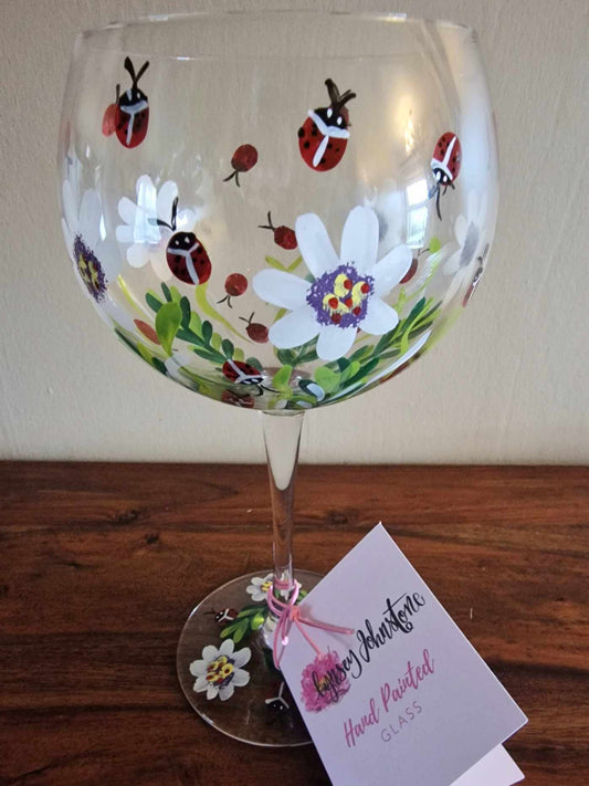 Hand Painted Glass with Ladybug Print