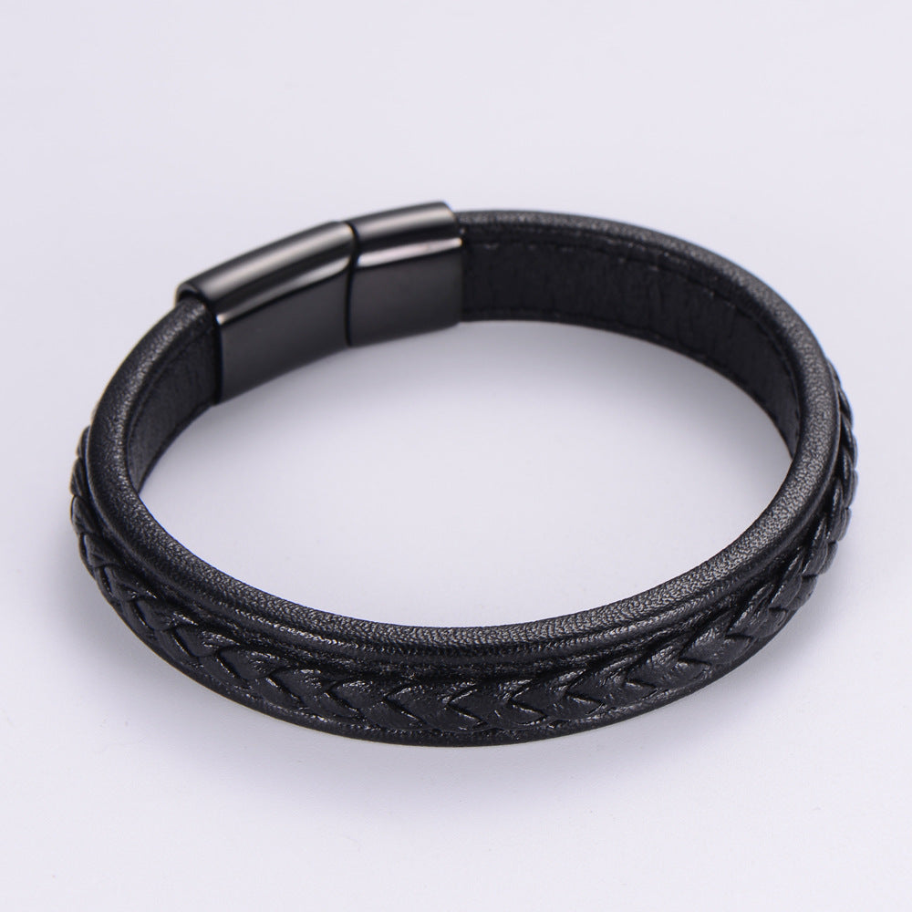 Mens Black Leather Bangle